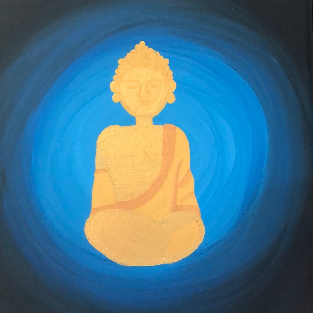 Hippie Naturals Original 8x8 Blue and Gold Buddha Acrylic Painting